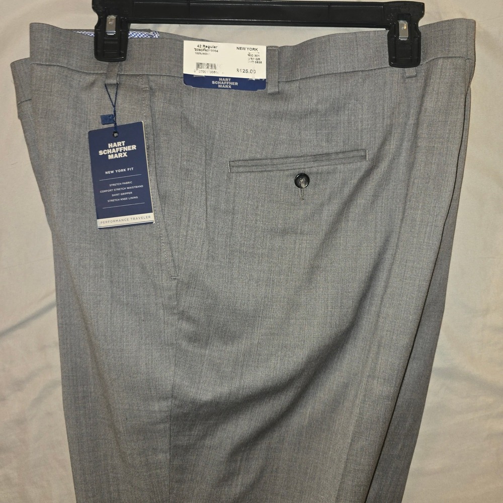 Hart Schaffner Marx Dress Pants 42 Regular Mens Gray Wool New York Fit NWT